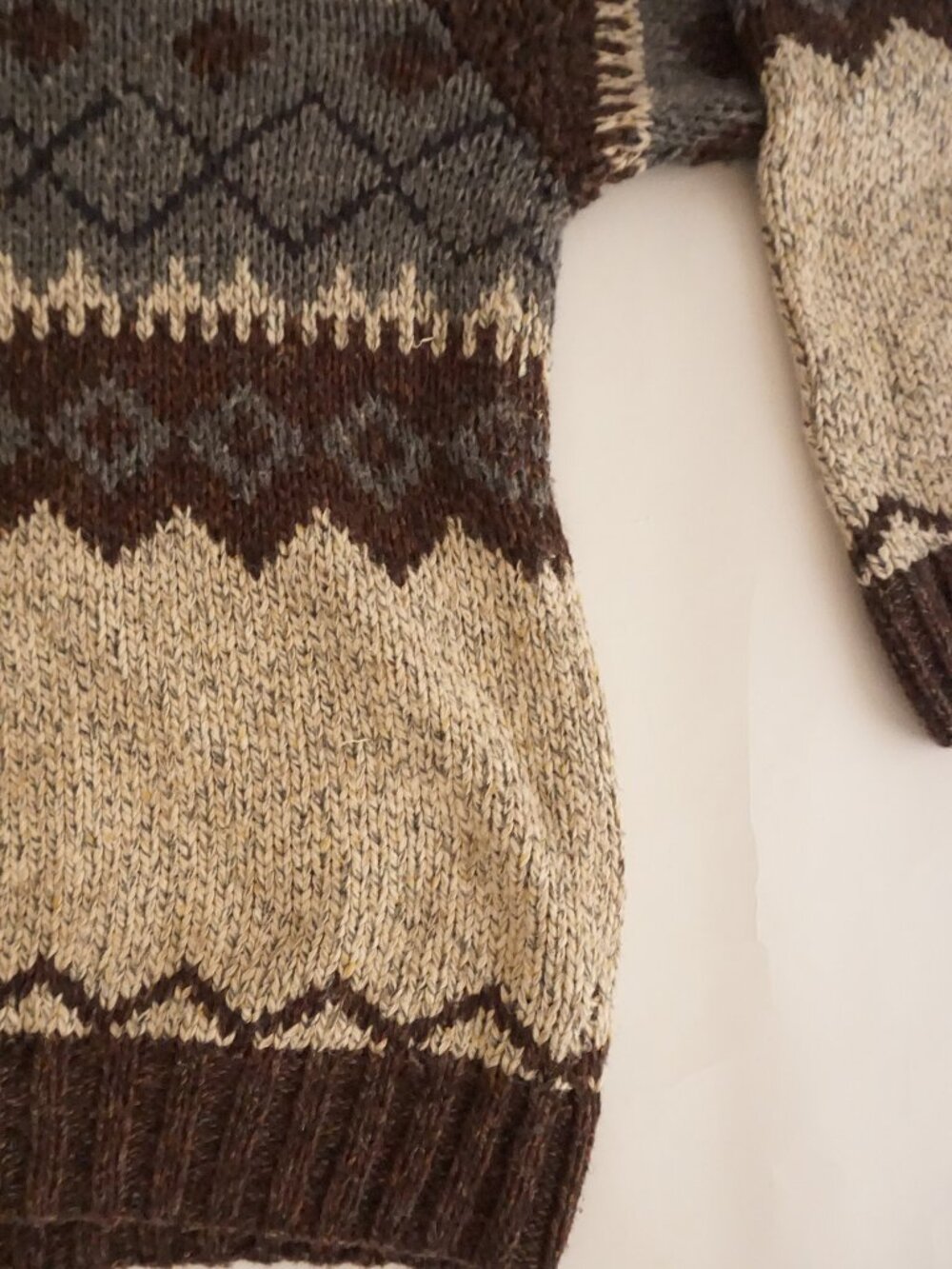 Vintage Fieldmaster Brown Grey Cream Fair Isle Jacquard Knit Half Zip Sweater XL - Picture 5 of 11